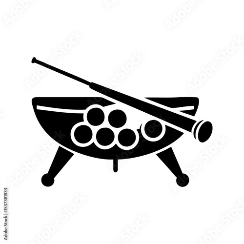 Solid Black Depiction of Ancient Greek Bowl with Spheres and Rod silhouette vector