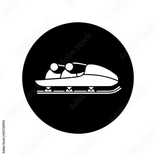 Illustration of a Two Person Bobsleigh Team Speeding Down the Track silhouette vector