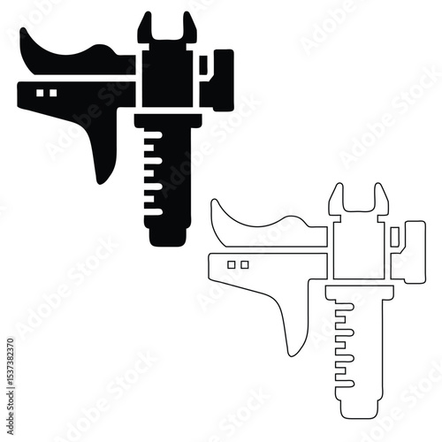 Black and white outline illustration of a caliper measuring tool for precision