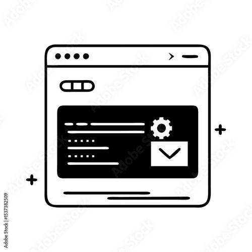 Browser window showing website configuration settings with plus icons on side silhouette vector