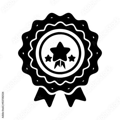 A symbolic award badge with stars and ribbons, expressing achievement and honor silhouette vector