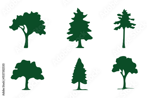 Tree and forest silhouettes - Vector illustration collection of trees and wilderness objects to create your own nature scene.