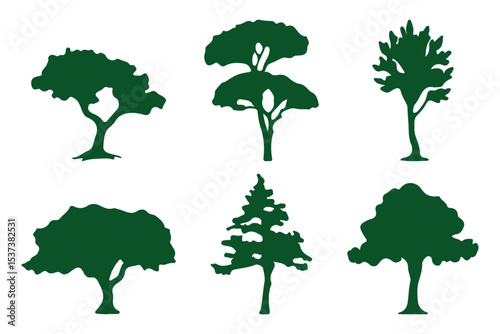 Tree and forest silhouettes - Vector illustration collection of trees and wilderness objects to create your own nature scene.