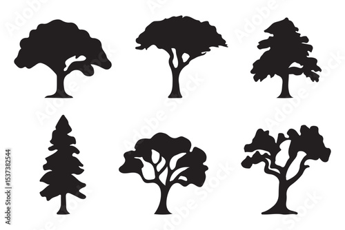 Tree and forest silhouettes - Vector illustration collection of trees and wilderness objects to create your own nature scene.