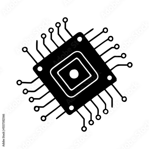 Black and white illustration of a microprocessor or integrated circuit board silhouette vector