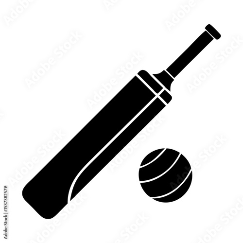Simple black silhouette illustration of a cricket bat and ball combination silhouette vector