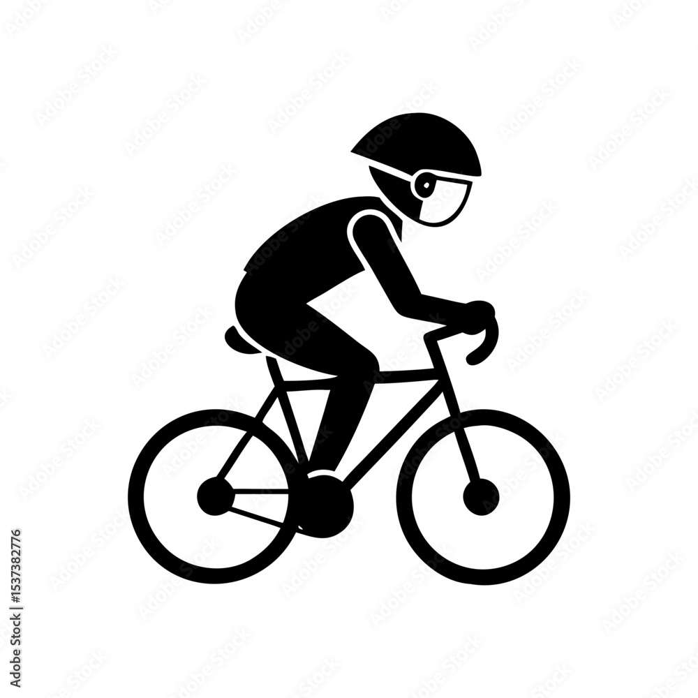 Obraz premium Simple illustration of a cyclist wearing a helmet riding a bicycle, black silhouette silhouette vector