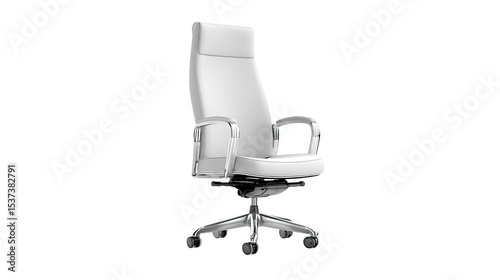 Isolated image showcasing a modern office chair with a high support and adjustable features shown on transparent background