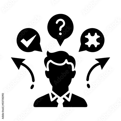Decision Making Process for Man with Options and Ambiguous Outcomes Ahead silhouette vector