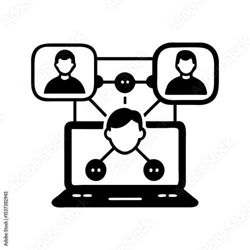 Online networking platform connecting people using a computer network application silhouette vector