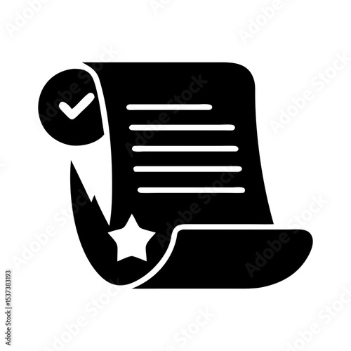 Approved document with star rating and checkmark symbol in vector format silhouette vector