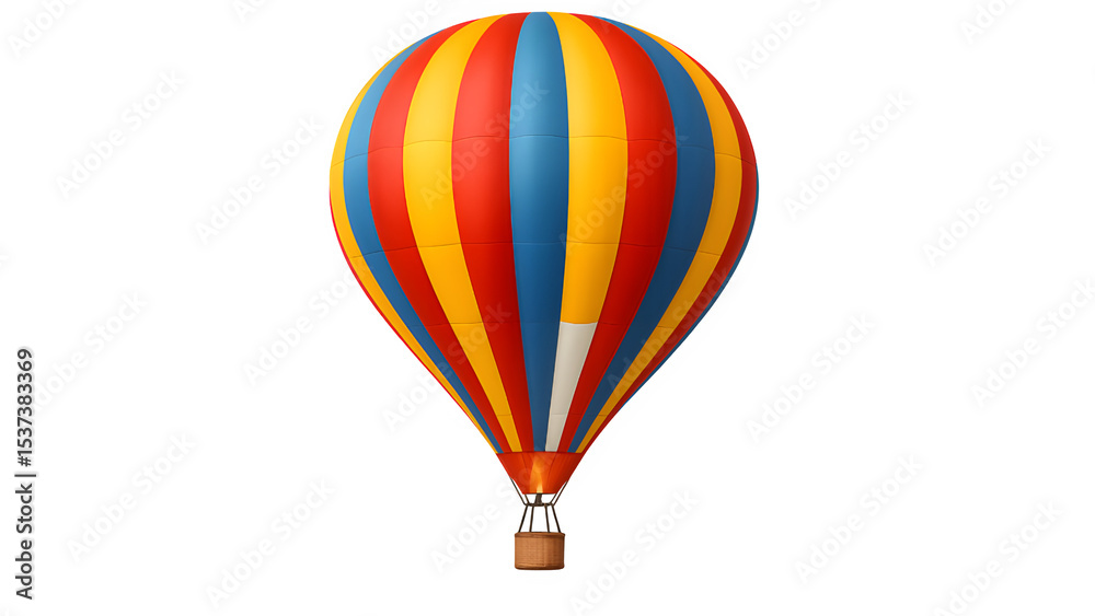 Naklejka premium Colorful Striped Hot Air Balloon in Red, Yellow, Blue, White - Adventure Travel Isolated Transparent PNG