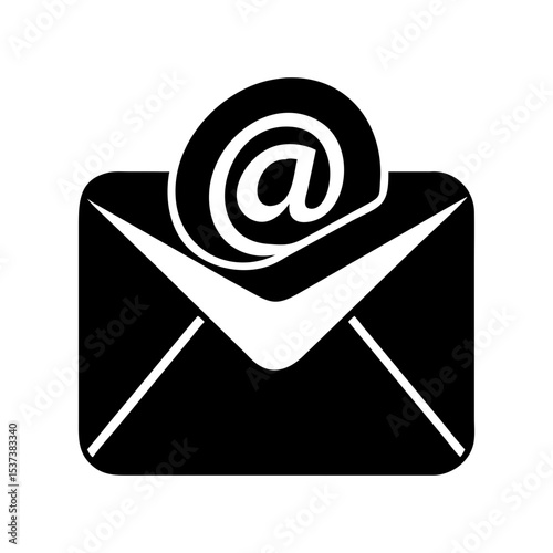 Stylized black and white email icon representing digital communication and connectivity silhouette vector