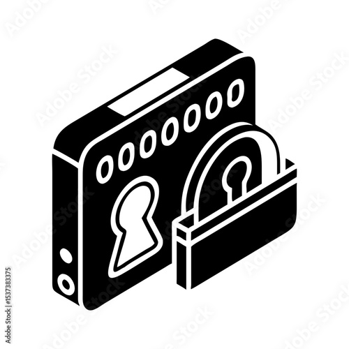 Isometric illustration of digital security lock for system access control silhouette vector
