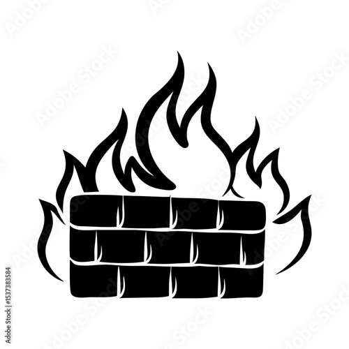 Fiery Brick Wall Illustration with Dynamic Flames for Security Concepts silhouette vector