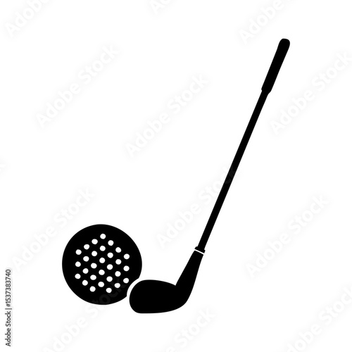 Simple black silhouette of a golf club and ball on transparent background silhouette vector
