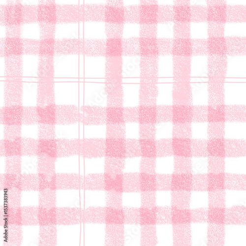 Pink Plaid Gingham Check Hand Drawn Background Pattern Overlay