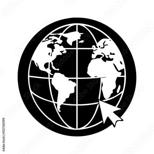 Globe with cursor showing internet connection for global reach and accessibility silhouette vector