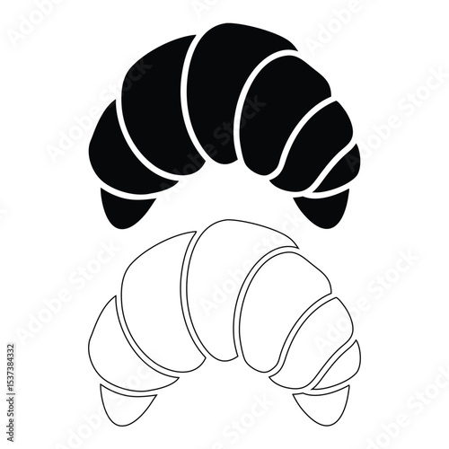 Simple black and white illustration of two stylized croissants in a minimalist design.