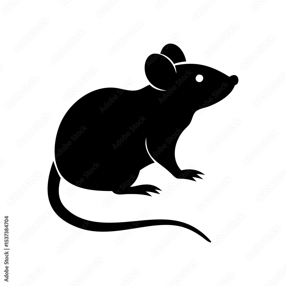 Obraz premium Simple black silhouette vector of a mouse looking to the right side silhouette vector