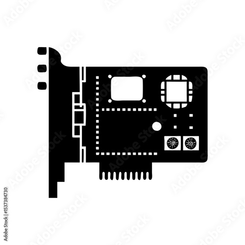 Black and white Computer Motherboard with Integrated components for computing silhouette vector