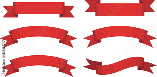 Illustration of six red banners with various shapes and designs on a white background space