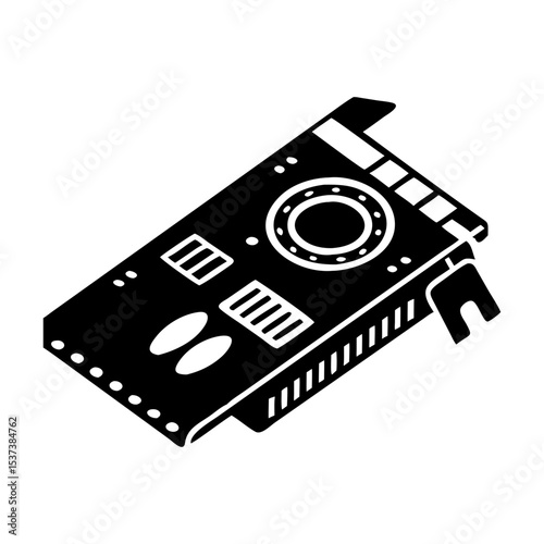 Isometric View of a Graphics Processing Unit Illustration with Distinct Cooling Features silhouette vector