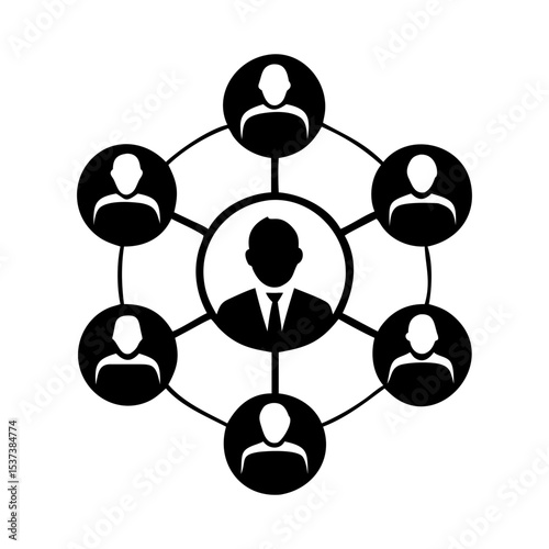 Illustration of a Leader Connecting with Team Members in a Network silhouette vector