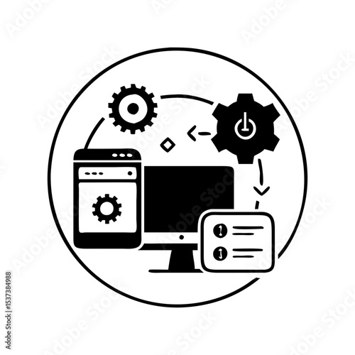 Automation and Workflow Optimization Icon Representing Technological Processes and Machine Learning silhouette vector