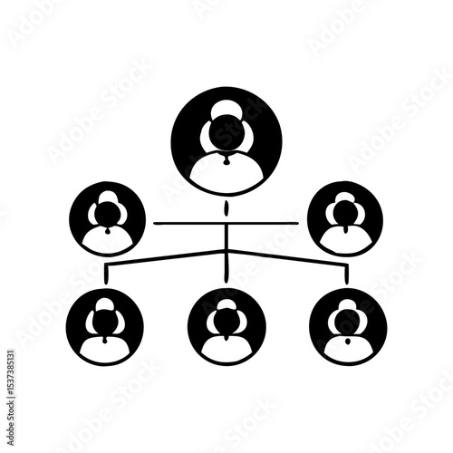 Organizational chart displaying hierarchy within a company or group, simple design silhouette vector