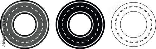 Roads and highways in perspective icon set. Road path with different bends. The road connects the cities road pieces in graphic style. Vector illustration collection isolated on transparent background