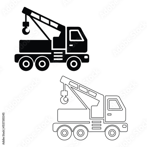 Vector illustration of a black and white construction crane truck isolated on white