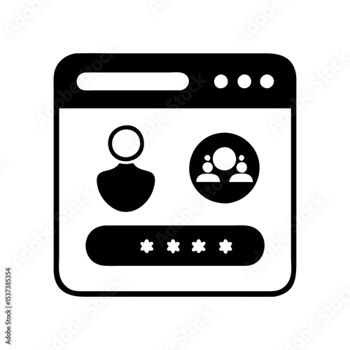 Login or registration page, secure data entry on a website interface silhouette vector