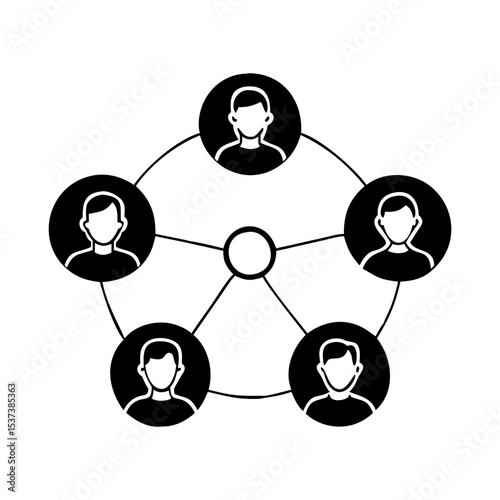 Black and white social network diagram showing interconnectedness of individual avatars silhouette vector