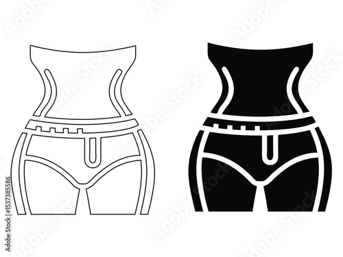 Vector illustration of a waist shaper in outline and solid black and white variations