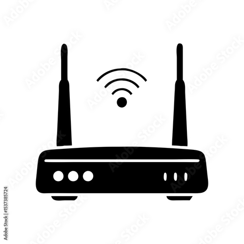 A simple black and white icon representing a wireless router for internet access silhouette vector