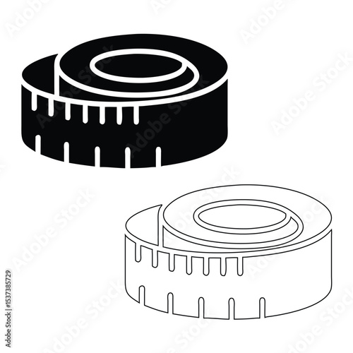 Vector illustration of measuring tape icons in black and white for tailoring and design