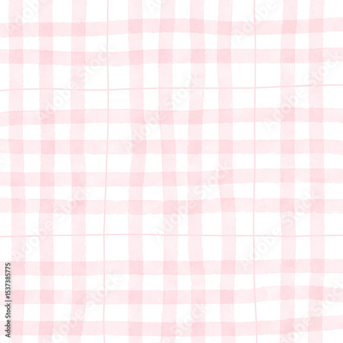 Pink Plaid Gingham Check Hand Drawn Background Pattern Overlay