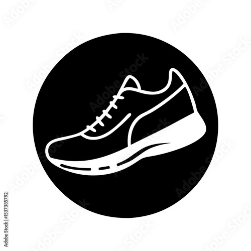 Monochrome athletic shoe in a bold circular frame for logo design silhouette vector