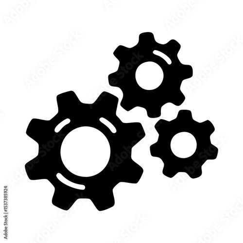 Three interlocking gears representing process, industry, mechanics, or technology concepts silhouette vector