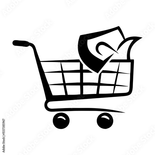 Stylized black and white shopping cart with some items in it vector silhouette vector