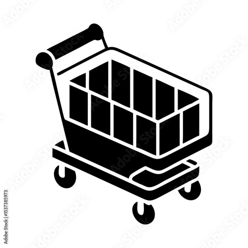 Stylized isometric shopping cart icon for retail or ecommerce concepts silhouette vector