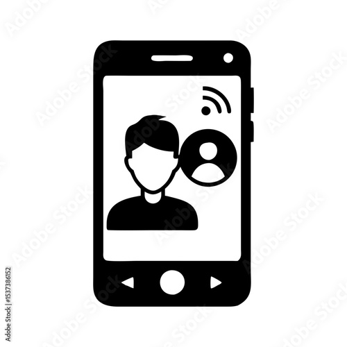 Smartphone showcasing a video call or virtual meeting with contact details silhouette vector