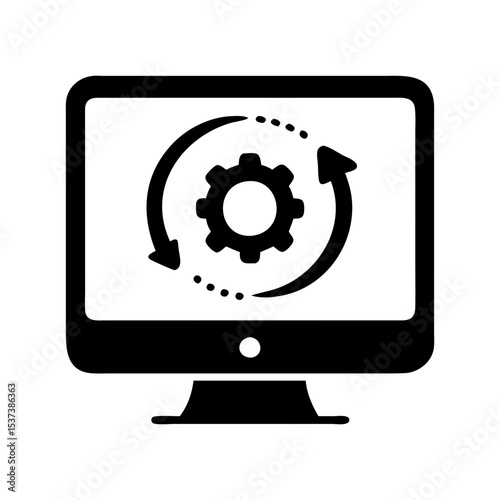 Software update icon displayed on a computer screen with a gear silhouette vector