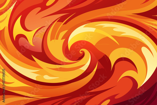 Abstract orange and yellow fiery swirl design with a decorative, colorful wave pattern illustration