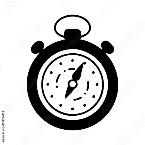 Simple black and white graphic illustration of an analog stop watch device silhouette vector
