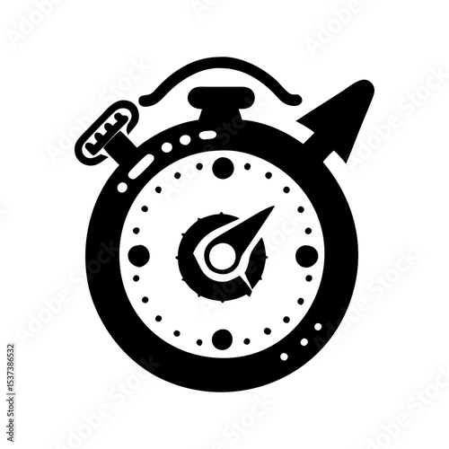 Black and white vector illustration of a classic mechanical stopwatch timer silhouette vector