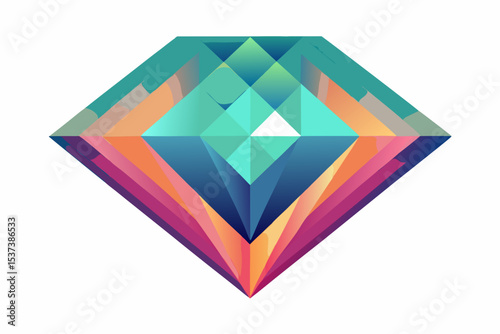 Colorful heart-shaped crystal gem vector illustration on a vibrant red and pink background