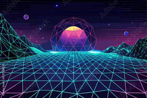 Abstract technology background with glowing blue fractal lines, a futuristic grid, and a perspective of the virtual reality network