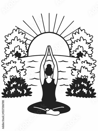 Silhouette of yoga pose - Vector illustration - Line Art